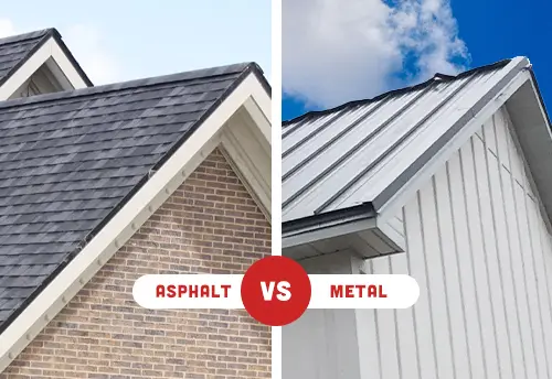 Comparison_of_two_types_of_roofing_materials,_asphalt_versus_metal,_on_two_separate_house_sections.